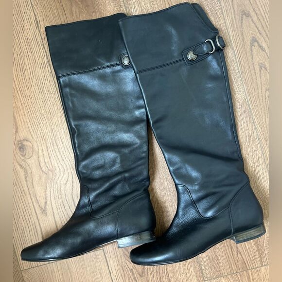 Coach Womens Benita Knee High Equestrian Riding Boots Size 9 Black Soft Leather - Picture 1 of 4